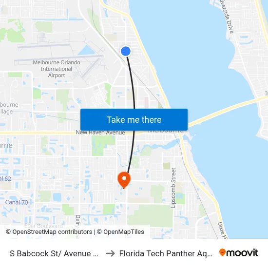 S Babcock St/ Avenue C SE Corner to Florida Tech Panther Aquatic Center map