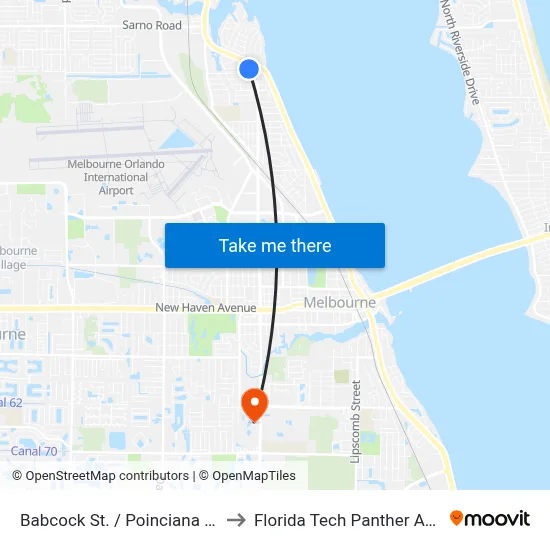 Babcock St. / Poinciana Dr NW Corner to Florida Tech Panther Aquatic Center map