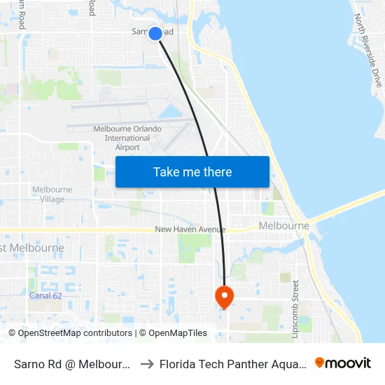 Sarno Rd @ Melbourne Plaza to Florida Tech Panther Aquatic Center map