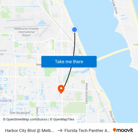Harbor City Blvd @ Melbourne Terminal to Florida Tech Panther Aquatic Center map