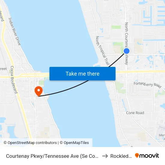 Courtenay Pkwy/Tennessee Ave (Se Corner) to Rockledge map