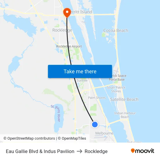 Eau Gallie Blvd & Indus Pavilion to Rockledge map