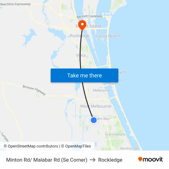 Minton Rd/ Malabar Rd (Se Corner) to Rockledge map