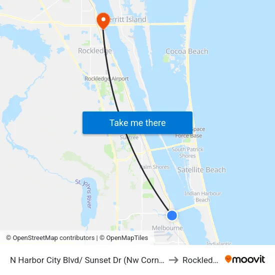 N Harbor City Blvd/ Sunset Dr (Nw Corner) to Rockledge map