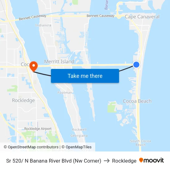 Sr 520/ N Banana River Blvd (Nw Corner) to Rockledge map