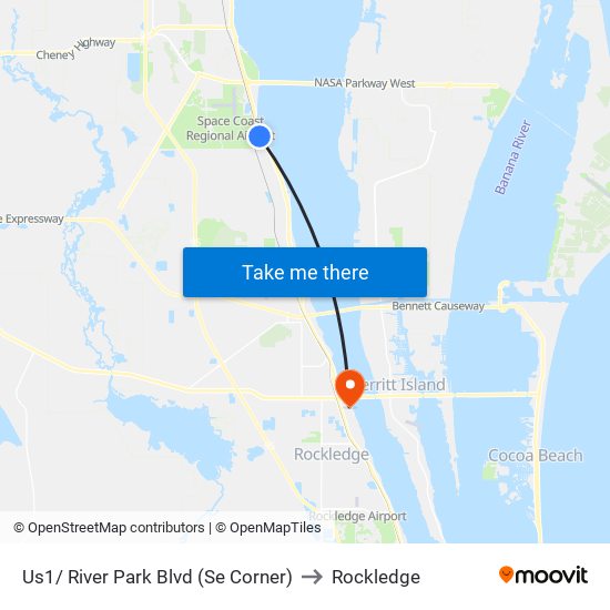 Us1/ River Park Blvd (Se Corner) to Rockledge map