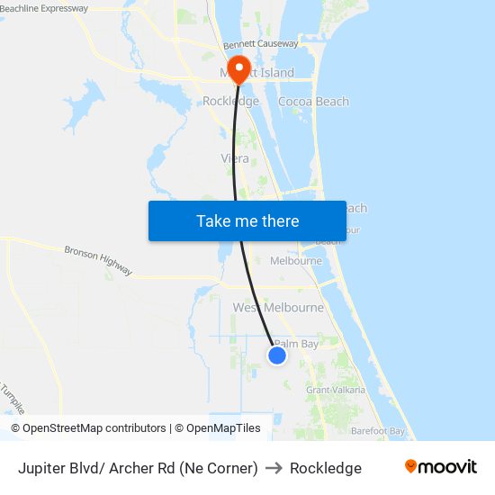 Jupiter Blvd/ Archer Rd (Ne Corner) to Rockledge map