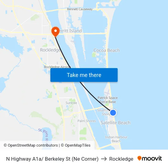 N Highway A1a/ Berkeley St (Ne Corner) to Rockledge map