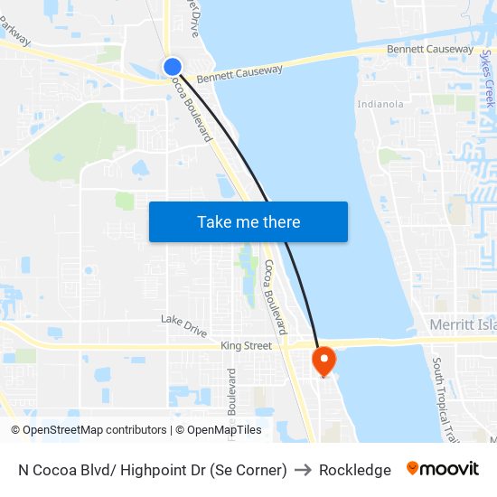 N Cocoa Blvd/ Highpoint Dr (Se Corner) to Rockledge map