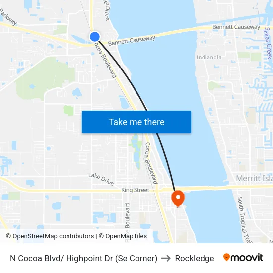 N Cocoa Blvd/ Highpoint Dr (Se Corner) to Rockledge map
