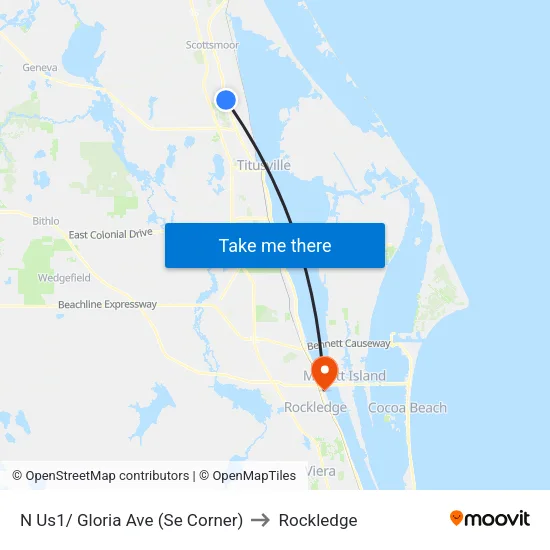 N Us1/ Gloria Ave (Se Corner) to Rockledge map