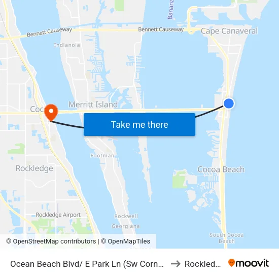 Ocean Beach Blvd/ E Park Ln (Sw Corner) to Rockledge map