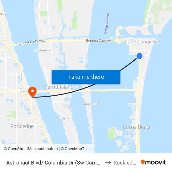 Astronaut Blvd/ Columbia Dr (Sw Corner) to Rockledge map