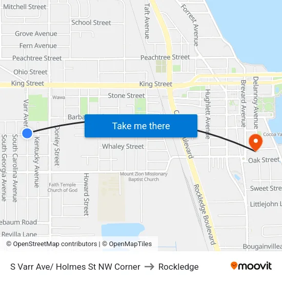 S Varr Ave/ Holmes St NW Corner to Rockledge map