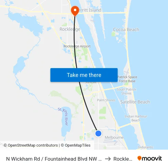N Wickham Rd / Fountainhead Blvd NW Corner to Rockledge map