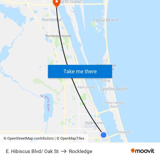 E. Hibiscus Blvd/ Oak St to Rockledge map