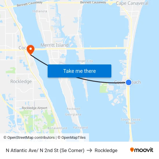 N Atlantic Ave/ N 2nd St (Se Corner) to Rockledge map