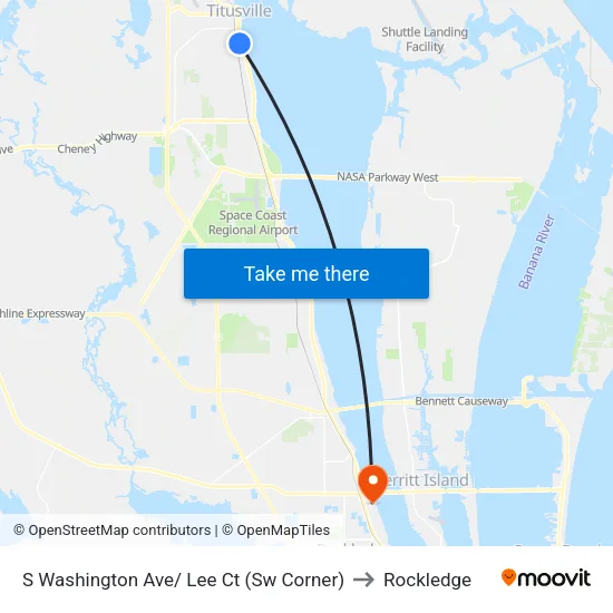 S Washington Ave/ Lee Ct (Sw Corner) to Rockledge map