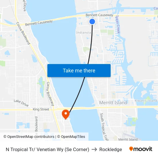N Tropical Tr/ Venetian Wy (Se Corner) to Rockledge map