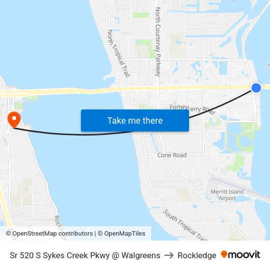 Sr 520 S Sykes Creek Pkwy @ Walgreens to Rockledge map