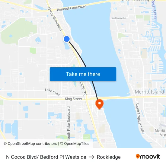 N Cocoa Blvd/ Bedford Pl Westside to Rockledge map