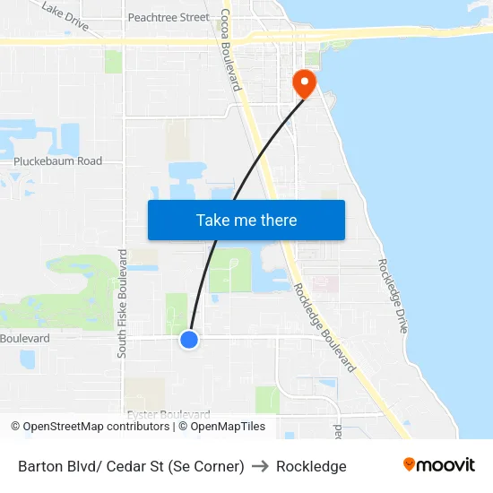 Barton Blvd/ Cedar St (Se Corner) to Rockledge map