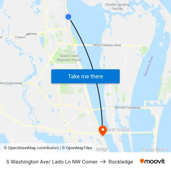 S Washington Ave/ Lado Ln NW Corner to Rockledge map