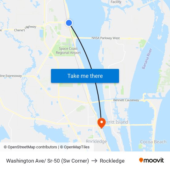 Washington Ave/ Sr-50 (Sw Corner) to Rockledge map