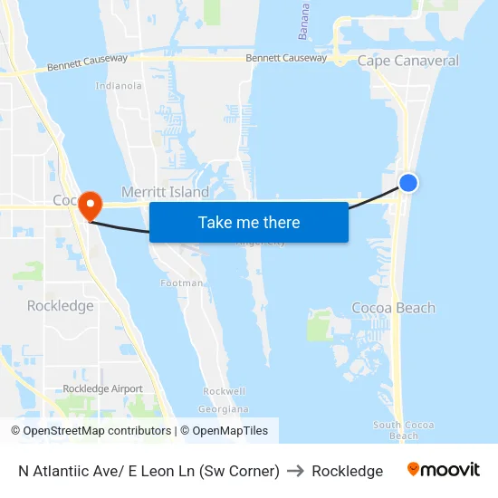 N Atlantiic Ave/ E Leon Ln (Sw Corner) to Rockledge map