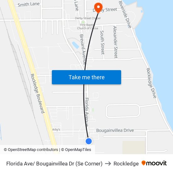 Florida Ave/ Bougainvillea Dr (Se Corner) to Rockledge map
