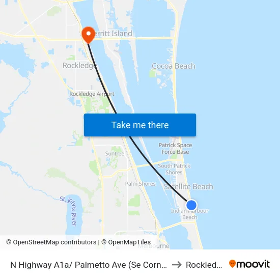 N Highway A1a/ Palmetto Ave (Se Corner) to Rockledge map