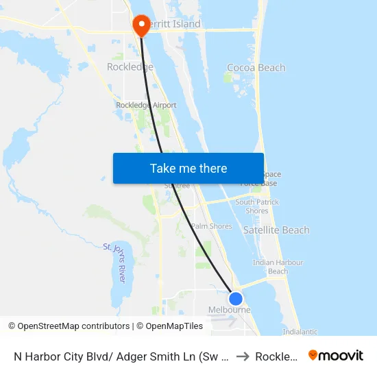 N Harbor City Blvd/ Adger Smith Ln (Sw Corner) to Rockledge map