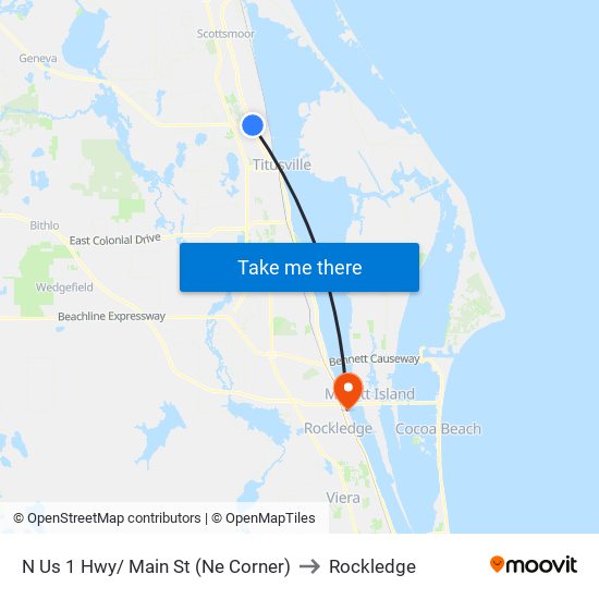 N Us 1 Hwy/ Main St (Ne Corner) to Rockledge map