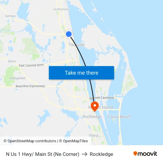 N Us 1 Hwy/ Main St (Ne Corner) to Rockledge map