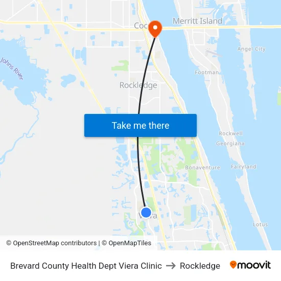 Brevard County Health Dept Viera Clinic to Rockledge map