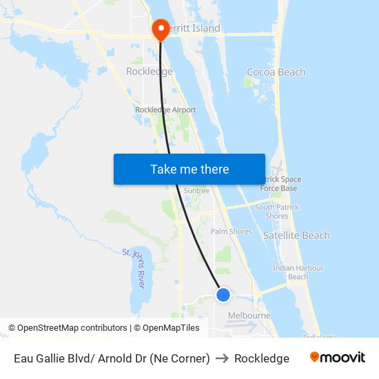 Eau Gallie Blvd/ Arnold Dr (Ne Corner) to Rockledge map