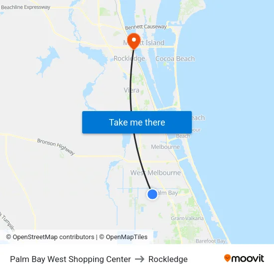 Palm Bay West Shopping Center to Rockledge map