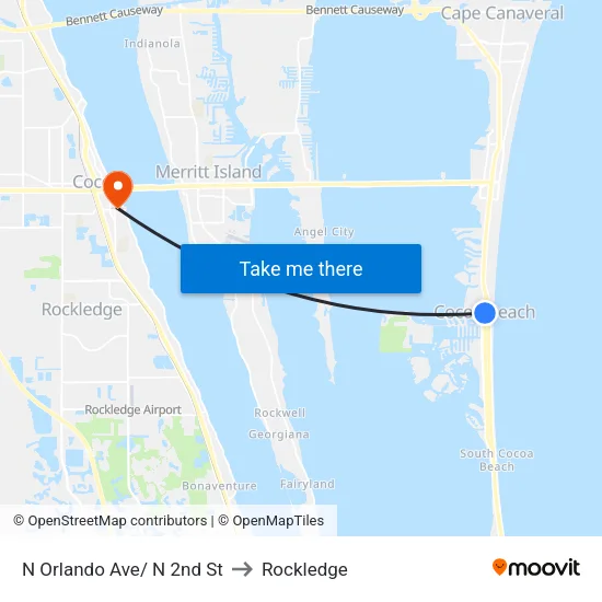 N Orlando Ave/ N 2nd St to Rockledge map