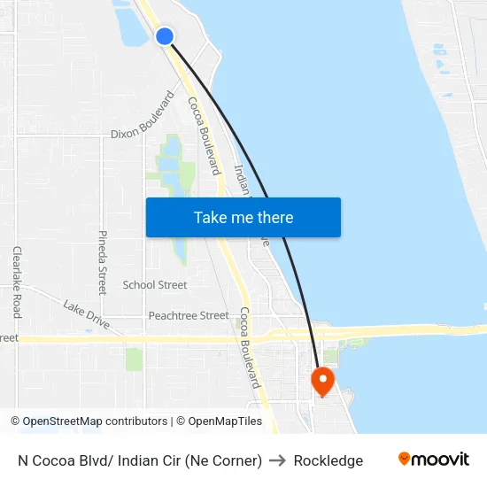 N Cocoa Blvd/ Indian Cir (Ne Corner) to Rockledge map