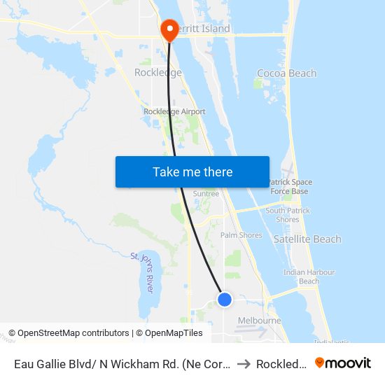 Eau Gallie Blvd/ N Wickham Rd. (Ne Corner) to Rockledge map