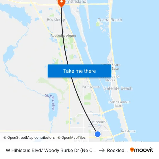 W Hibiscus Blvd/ Woody Burke Dr (Ne Corner) to Rockledge map