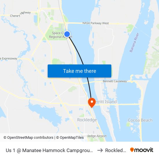 Us 1 @ Manatee Hammock Campgrounds to Rockledge map