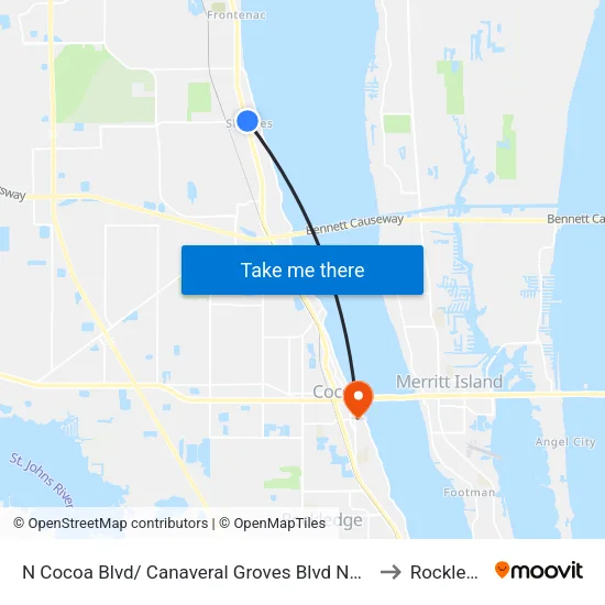 N Cocoa Blvd/ Canaveral Groves Blvd NE Corner to Rockledge map