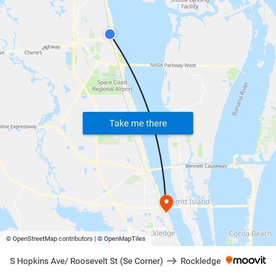 S Hopkins Ave/ Roosevelt St (Se Corner) to Rockledge map