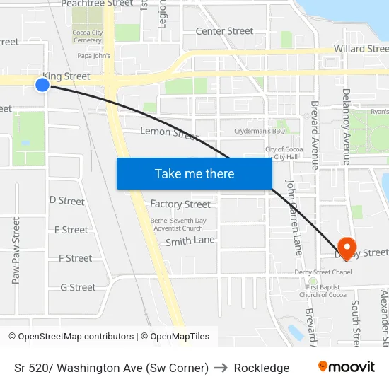 Sr 520/ Washington Ave (Sw Corner) to Rockledge map