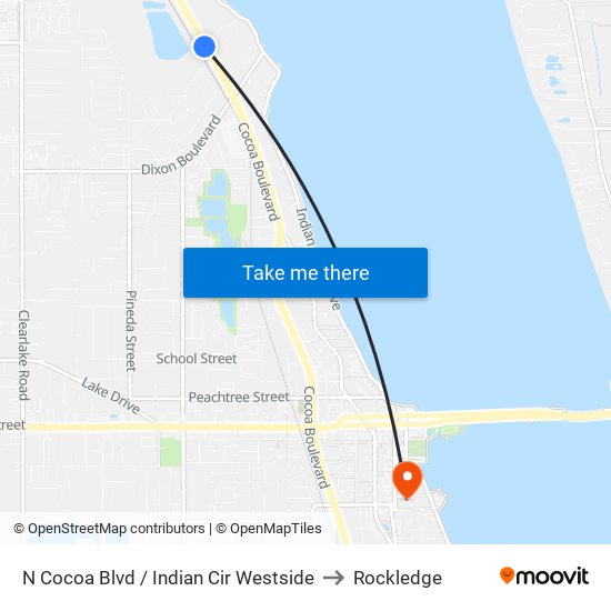 N Cocoa Blvd / Indian Cir Westside to Rockledge map