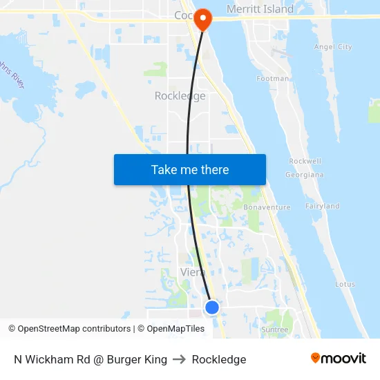 N Wickham Rd @ Burger King to Rockledge map