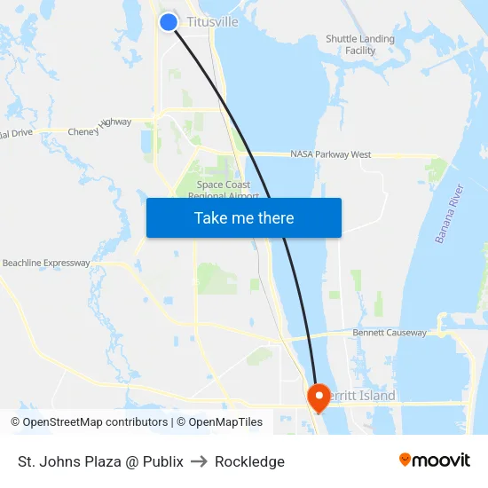 St. Johns Plaza @ Publix to Rockledge map