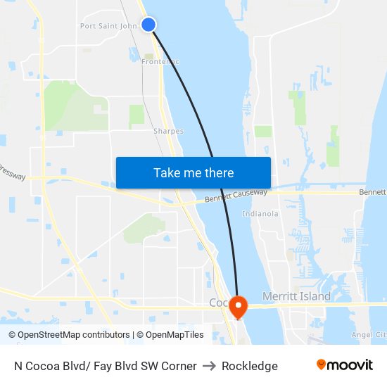 N Cocoa Blvd/ Fay Blvd SW Corner to Rockledge map