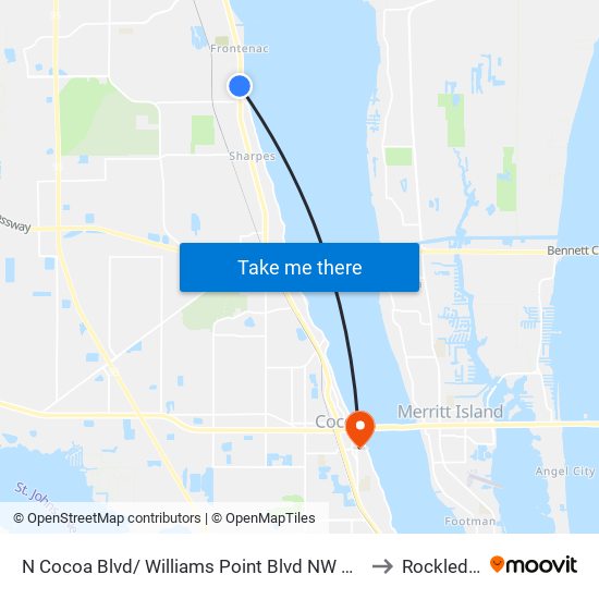 N Cocoa Blvd/ Williams Point Blvd NW Corner to Rockledge map